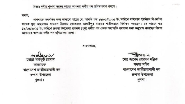 খুলনায় ছাত্রদল নেতা শফিককে অব্যাহতি