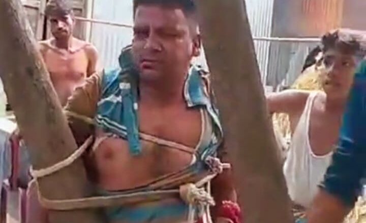 শ্রীবরদীতে সুদের টাকা না পেয়ে গাছে বেঁধে ব্যবসায়ী কে নির্যাতন