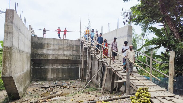 আমতলীতে সোয়া ৬ কোটি টাকার সেতুতে উঠতে লাগছে মই