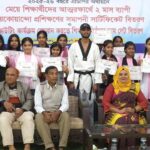 মান্দায় মেয়েদের তায়কোয়ান্দো প্রশিক্ষণ সম্পন্ন, সনদ ও ড্রাম সেট বিতরণ